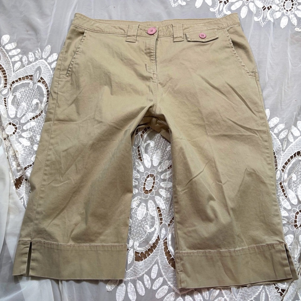 Y2K Woolrich Womens Khaki Chino Capri Pants Size 14 Tan Cotton Lycra